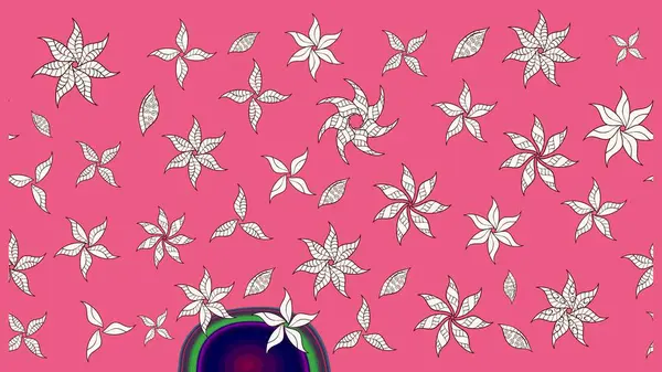 Parlak renkli çiçekleri ve pembe renkli yaprakları olan harika bir çiçek deseni. Moda baskıları için zarif bir şablon. Modern çiçek arkaplanı. Halk stili.