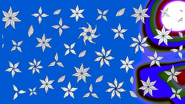 Raster Çiçek İllüstrasyonu 'nun şirin tekstili. Mavi renkli etnik çiçeklerle zarif eskiz deseni.