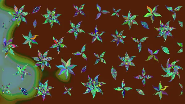 Kahverengi renklere karalama yapan çiçek desenli çizim. Raster illüstrasyonu.