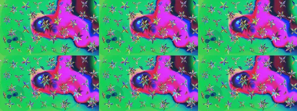 Parlak çiçekli kolaj çiçekleri yeşildir. Çiçekli zambakların eskiz geçmişi. Çiçek tasarımı için inanılmaz kolaj cennet tarzı..