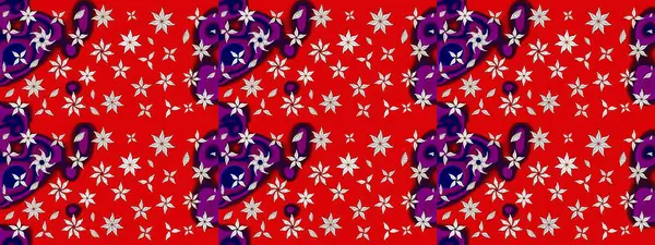 Raster illüstrasyonundaki çiçek desenli çizim. Kırmızı renkte çiçekler. Renkli Yaz Temalı eskiz kalıbı. Düz Çiçek Elementleri Tasarımı.