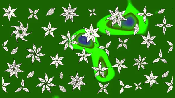 Raster illüstrasyonu. Şirin çiçekli eskiz deseni ve yeşil renkli yapraklar, suluboya çiçek deseni, duvar kağıdı, kart veya kumaş için fayanslı.