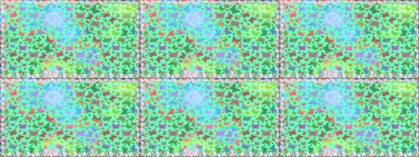 Raster renkli sonsuz doku. Kelebekli çizim şekli. Elle çizilmiş illüstrasyon. Bahar ve yaz tasarımı için renkli arkaplan.