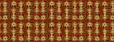 Çiçek buketleriyle klasik bir eskiz şekli. Kahverengi, turuncu ve sarı renklerde. Raster illüstrasyonu.