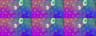 Sanat, çiçeklere ilham verir ve arka planda izler bırakır. Raster deseni. Karalama çiçekleri çizim kalıbı. Mor el çizimi desen.