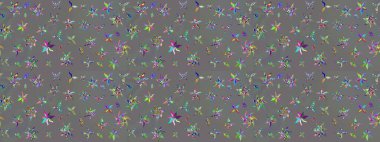 Küçük renkli çiçekler. Moda baskıları için zarif bir şablon. Gri çiçekli bahar çiçekleri. Motley illüstrasyonu. Küçük çiçekte şirin desenler.