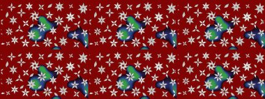 Raster deseni. Patlayan çiçekler soyut olarak yerleştirilmiş. Kibarca, kırmızı renkte bahar çiçekleri. Raster illüstrasyonu.