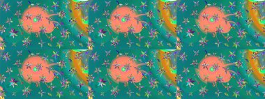 Çiçekli karalama şeklinde Raster çiçek deseni. Mavi renkli çiçekler. Yumuşak, yaz çiçekli arka plan.