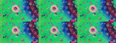 Yumuşak, yeşil renkli bahar çiçekleri. Çiçekli karalama şeklinde Raster çiçek deseni. Raster illüstrasyonu.