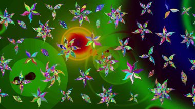 Yeşil renkte güzel çiçekler, suluboya desenli, duvar kağıdı, kart ya da kumaş için fayanslı eskizler. Raster..