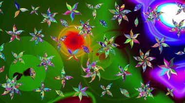 Çiçek desenli eskiz. Yeşil renkli çiçekler. Tişört baskısı için çiçek boyama rasteriName.