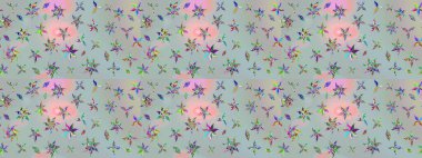 Gri renklerde bahar çiçekleri. Çiçek ve yapraklı karalama şeklinde Raster çiçek deseni. Raster illüstrasyonu.