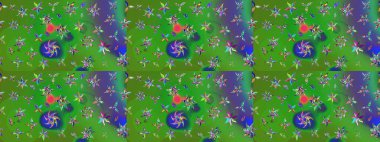 Düz Çiçek Elementleri Tasarımı. Renkli Bahar Teması eskiz kalıbı. Sevimli çiçek raster deseni. Yeşil renkte çiçekler.