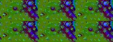 Moda baskısı, albüm, ambalaj kağıdı ve duvar kağıdı için zarif dekoratif süslemeler. Raster illüstrasyonu. Yeşil renkte şirin çiçekler. Küçük çiçekli basit bir çiçek çizimi..