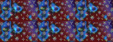 Raster illüstrasyonu. Mavi renkli çiçekler. Küçük çiçekte sevimli çiçek deseni var..