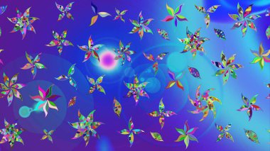 Şirin çiçek elementleri. Raster illüstrasyonu. Mavi renkli çiçekler. Çizim.