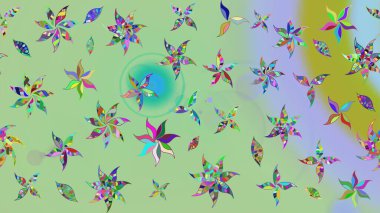 Raster çiçek desenli çiçek deseni, yapraklar, dekoratif elementler, sıçrama, lekeler, el çizimi kontur çizgileri ve Doodle çizim stili, grafik raster çizim çizimi.