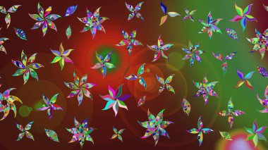 Raster illüstrasyonu. 3D çiçekler, eskiz. Kahverengi renklerde.