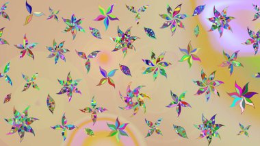 Asya tekstil tarzında. Bej renkli çiçekler. Raster illüstrasyonu. Çiçek desenli çizim. Raster illüstrasyonu.