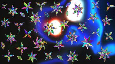 Gri renkli Asya tekstili. Raster illüstrasyonu. Suluboya çiçekli çiçek deseni.