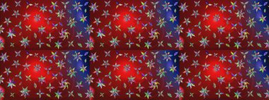 Üzerinde gelincikler ve vadi zambakları olan renkli çiçek desenli nakış deseni. Tekstil tasarımı için kırmızı renkte geleneksel Raster çiçek buketi.