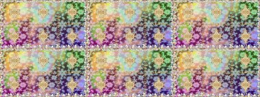 Raster soyut çiçek çelengi altın karalama fantezi yaprakları ve tarafsız renklerde çiçek. El yapımı dekoratif çerçeve, albüm kapağı, tebrik kartı, klasik Art deco tarzı.