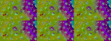 Suluboya tarzında yeşil renkte. Raster illüstrasyonu. Küçük çiçekli bahar deseni çiz.