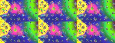 Raster illüstrasyonundaki çiçek desenli çizim. Yeşil renkte çiçekler.