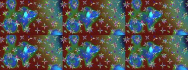 Yeşil renklerde. Raster illüstrasyonu. Çiçekli güzel suluboya desen.