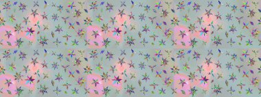 Düz Çiçek Elementleri Tasarımı. Renkli Bahar Teması eskiz kalıbı. Raster..