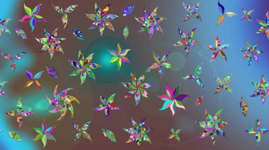 Raster Çiçek İllüstrasyonu güzel tekstil. Mavi renkli etnik çiçeklerle zarif eskiz deseni.