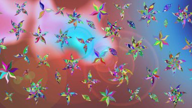 Asya tekstil tarzında. Renkli Bahar Teması eskiz kalıbı. Çiçek desenli çizim. Raster illüstrasyonu. Düz Çiçek Elementleri Tasarımı. Kahverengi renkte çiçekler.