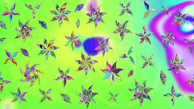 Bahar mevsimi. Raster güzel bir çiçek deseni çizmiş. Nazik romantik baskı. Yeşil renkli çiçekler. Tatil havası..