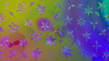 Raster illüstrasyonu. Renkli Bahar Teması eskiz kalıbı. Chichi 'nin kumaş kalıbını çiz. Düz Çiçek Elementleri Tasarımı. Çiçek deseni.