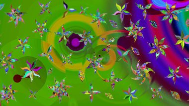 Raster illüstrasyonundaki çiçek desenli çizim. Yeşil renkte çiçekler.