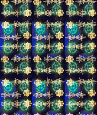 Raster illüstrasyonu. Bokeh grisi, mavi, yeşillik ve kar taneleriyle dekoratif Noel arkaplanı.