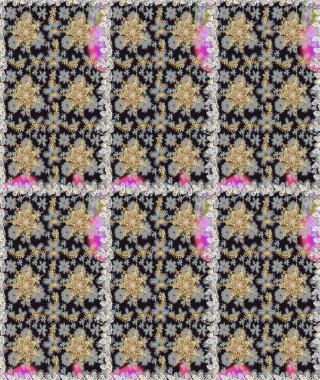 Doku arka planında altın duvar kâğıdı. Barok tarzında altın çiçekli süs. Damask çizimi tekrarlanıyor. Gri renklerdeki altın element.