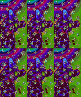 Yeşil renkte şirin çiçekler. Moda baskısı, albüm, ambalaj kağıdı ve duvar kağıdı için zarif dekoratif süslemeler. Küçük çiçekli basit bir çiçek çizimi. Raster illüstrasyonu.