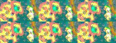 Şirin çiçekli, desenli, mavi renkli renkli bir eskiz deseni. El çizimi çiçek çizimi deseni (fayans). Tekstil için suluboya çizim deseni.