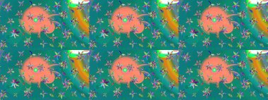 Sketch Colour Spring Theme eskiz kalıbı. Düz Çiçek Elementleri Tasarımı. Sevimli çiçek raster deseni. Mavi renkte çiçekler.