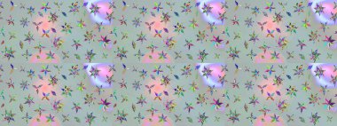 Düz Çiçek Elementleri Tasarımı. Renkli Bahar Teması eskiz kalıbı. Gri renkli çiçekler. Raster illüstrasyonu. Çiçekli çiçek deseni, suluboya..