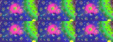 3D çiçekler, eskiz. Mavi renklerde. Raster illüstrasyonu.