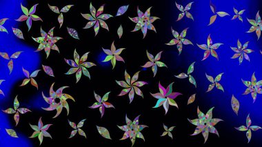 Cute floral elements. Raster illustration. Sketch. Flowers on black colors.