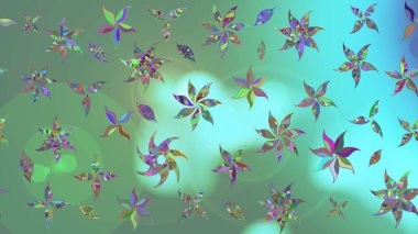 Yeşil renkli çiçekler. Renkli Bahar Teması eskiz kalıbı. Düz Çiçek Elementleri Tasarımı. Raster illüstrasyonu. Çiçekli çiçek deseni, suluboya..