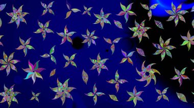 Raster. Mavi renkte güzel çiçekler, suluboya desenli eskiz deseni, duvar kağıdı, kart veya kumaş için fayanslı..