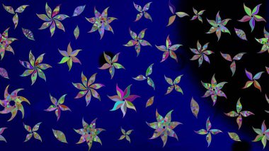 Çiçek desenli çizim. Düz Çiçek Elementleri Tasarımı. Asya tekstil tarzında. Renkli Bahar Teması eskiz kalıbı. Mavi renkli çiçekler. Raster illüstrasyonu.