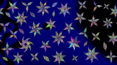 Mavi renkli çiçekler. Çiçekli karalama şeklinde Raster çiçek deseni. Nazik, narin çiçek arkaplanı.