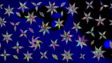 Renkli Bahar Teması eskiz kalıbı. Mavi renkli, zarif çiçek buketli suluboya. Düz Çiçek Elementleri Tasarımı. Raster illüstrasyonu.