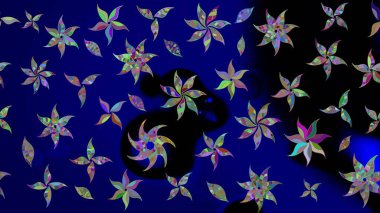 Raster illüstrasyonu. Suluboya çiçekli çiçek deseni. Mavi renkte güzel tekstil.