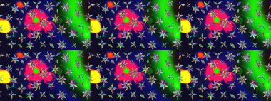 Raster çiçek desenli çiçek deseni, yapraklar, dekoratif elementler, sıçrama, lekeler, el çizimi kontur çizgileri ve Doodle çizim stili, grafik raster çizim çizimi.